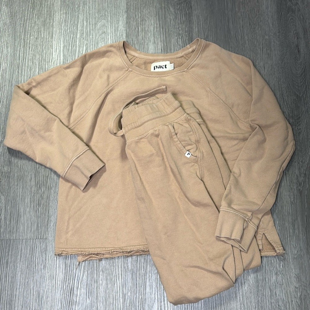 Women's Tan Pact Organic Cotton Travel Leisure Matching Sweatsuit Set Size Small